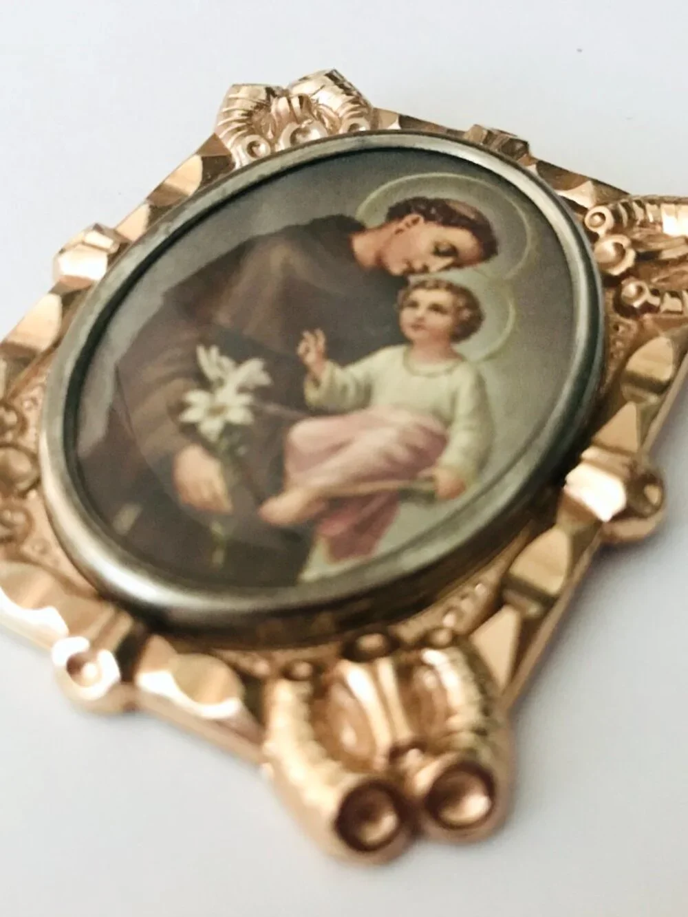 Vintage Italian Miniature Religious Frame St. Anthony of Padua & Baby Jesus MCM
